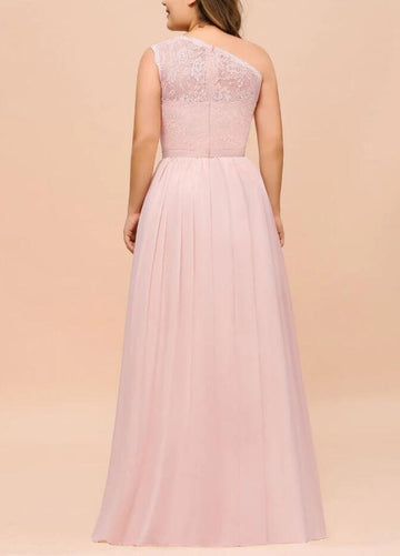 PPBD063 Pink One Shoulder Plus Size Bridesmaid Dress
