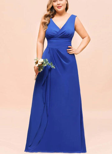 PPBD064 Royal Blue V Neck Plus Size Bridesmaid Dress