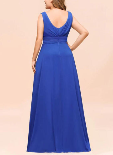 PPBD064 Royal Blue V Neck Plus Size Bridesmaid Dress