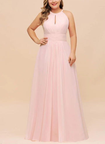 PPBD065 Pink Halter Plus Size Bridesmaid Dress