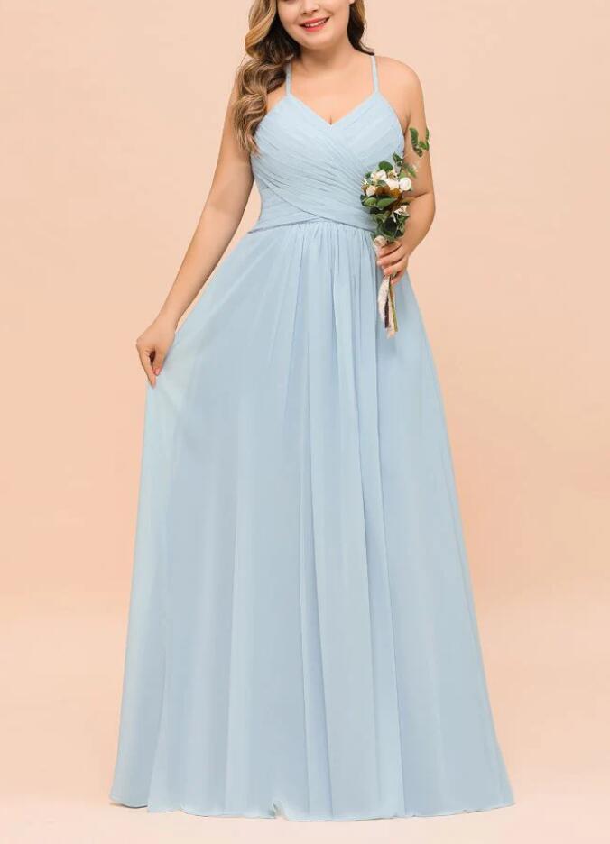 PPBD068 Light Blue Straps Plus Size Bridesmaid Dress