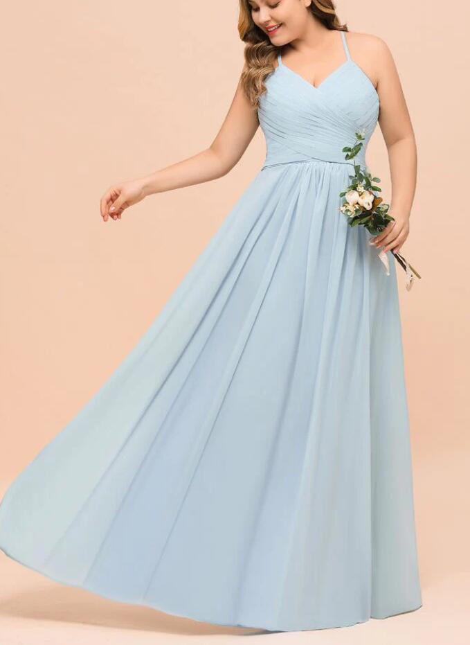 PPBD068 Light Blue Straps Plus Size Bridesmaid Dress