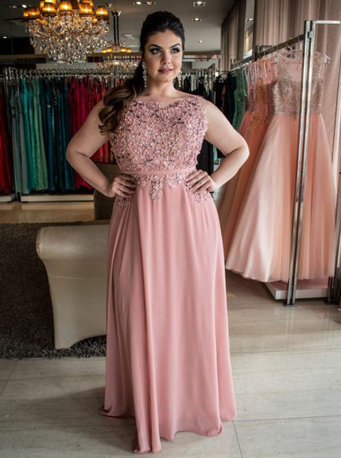 Lace Nude Pink Plus Size Bridesmaid Dress PSD104