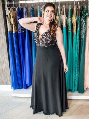 V Neck Black Plus Size Bridesmaid Dress PSD105