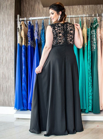V Neck Black Plus Size Bridesmaid Dress PSD105