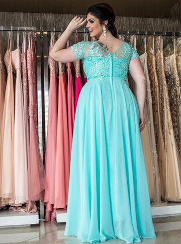 Short Sleeve Turquoise Plus Size Bridesmaid Dress PSD106