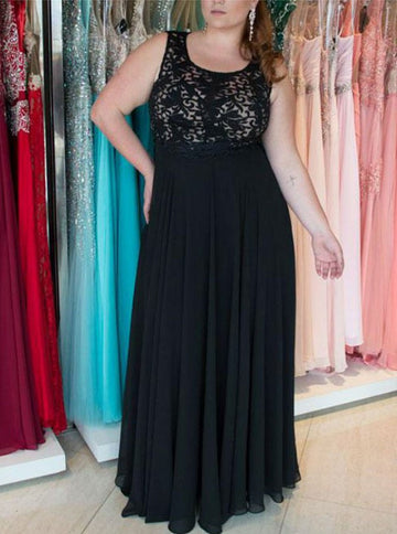 Black Lace Chiffon Plus Size Bridesmaid Dress PSD111