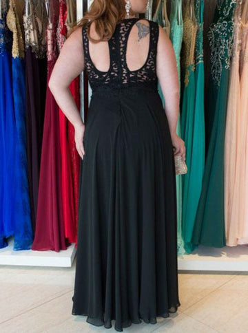 Black Lace Chiffon Plus Size Bridesmaid Dress PSD111