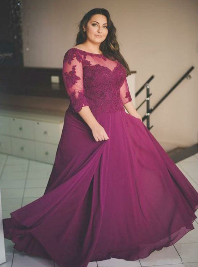 Dark Fuchsia Plus Size 3/4 Sleeve Bridesmaid Dress PSD119