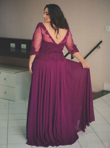 Dark Fuchsia Plus Size 3/4 Sleeve Bridesmaid Dress PSD119