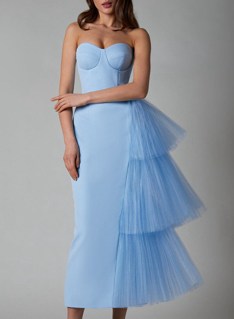 Strapless Sky Blue Evening Party Dress PXH015