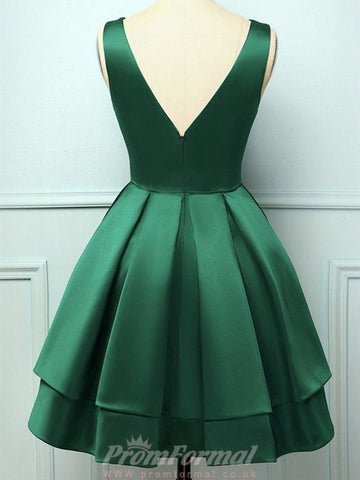 Short V Neck Dark Green Prom Dress REAL025