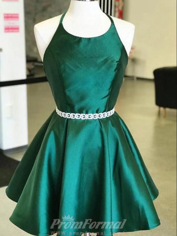 Halter Teen Short Emerald Green Prom Dress REAL039