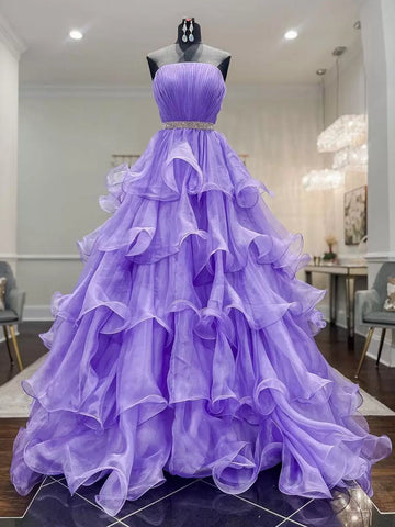 Princess Organza Purple Ruffles Prom Dress REALS046