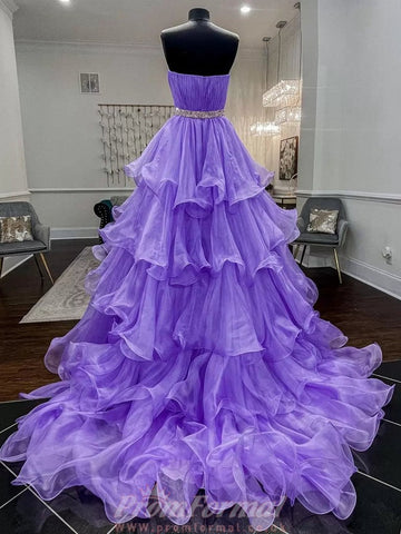 Princess Organza Purple Ruffles Prom Dress REALS046