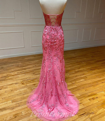 Sweetheart Pink Mermaid Lace Prom Dress REALS055