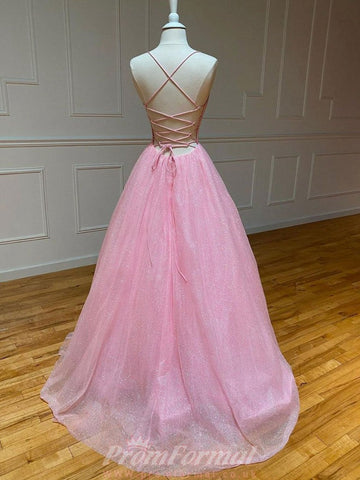Princess Straps V Neck Pink Long Prom Dress REALS060