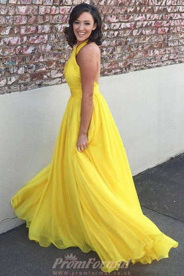 Yellow Chiffon Halter Prom Dress REALS061