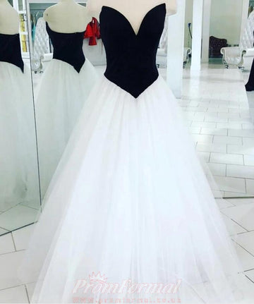V Neck Black White Prom Dress REALS070