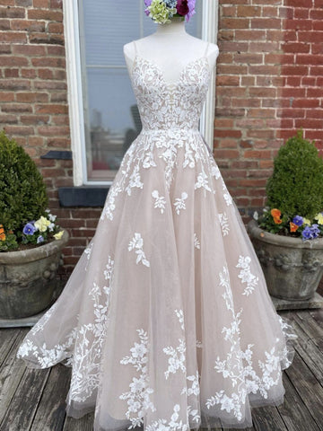 Champagne Lace Prom Dress REALS071