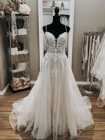 V Neck Straps Ligth Gray Lace Prom Dress REALS078