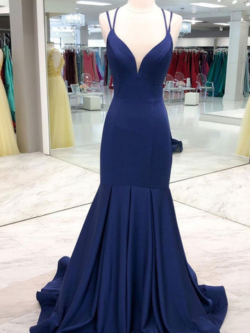 Mermaid Dark Navy Blue Prom Dress REALS080