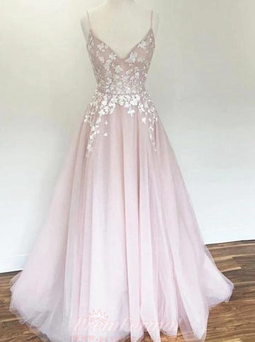 Princess Pink Long Lace Floral Formal Evening Dress REALS090