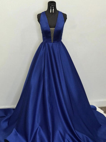 A Line Blue Long Formal Evening Dress REALS096