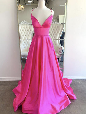 A Line V Neck Fuchsia Long Prom Dress REALS099
