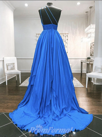A Line One Shoulder Blue Prom Dress REALS100