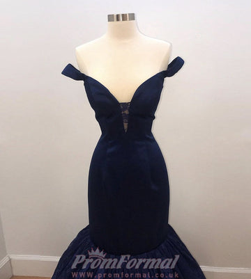 Navy Blue Mermaid Lace Formal Evening Dress REALS103