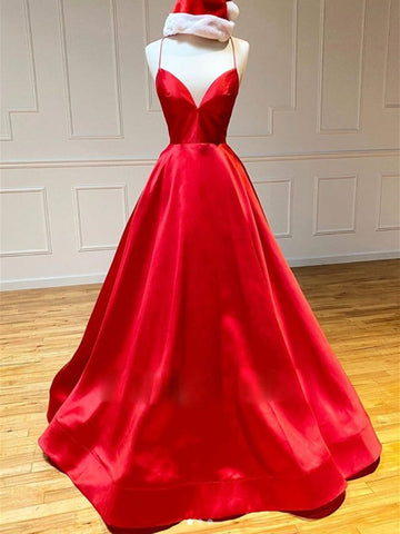 Princess Red V Neck Prom Dress REALS120