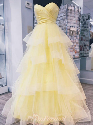 Yellow Layers Formal Graduation Evening Dress REALS124