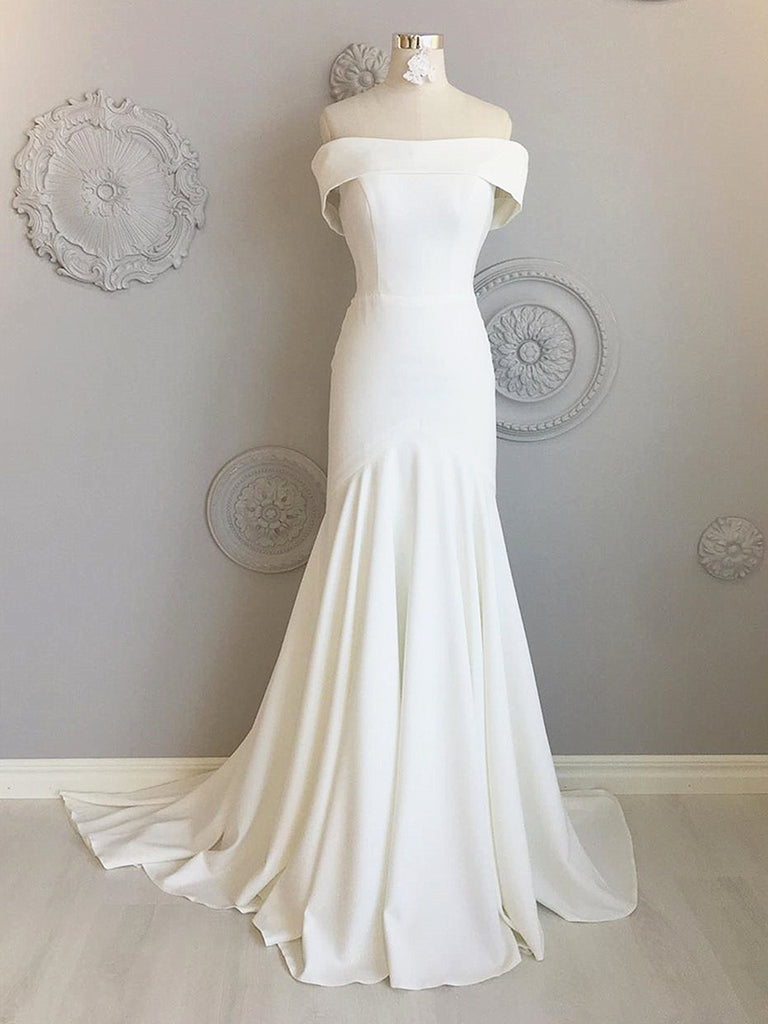 Off The Shoulder Ivory White Mermaid Prom Formal Evening Dress REALS128