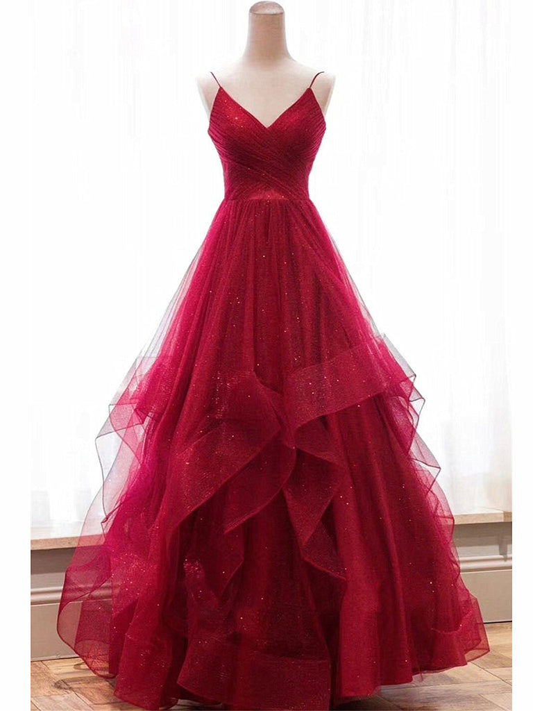 Princess V Neck Burgundy Prom Dress REALS130
