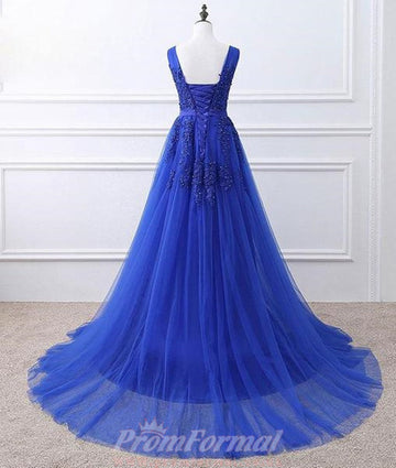 Royal Blue Lace Beading Formal Dress REALS134