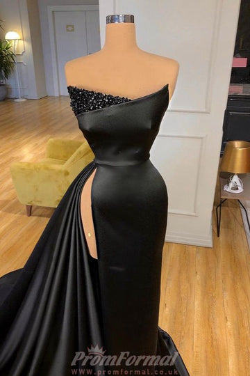 Sexy Black High Split Sexy Evening Gowns REALS161