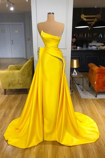 Yellow Metallic Sequin Overskirt Evening Dress REALS162