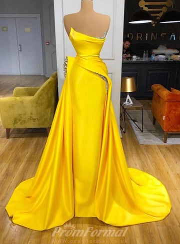 Yellow Metallic Sequin Overskirt Evening Dress REALS162