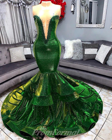 Green Sweetheart Gorgeous Ruffles Mermaid Evening Dress REALS170