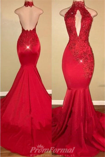 Red Halter Mermaid Sexy Evening Gowns REALS173