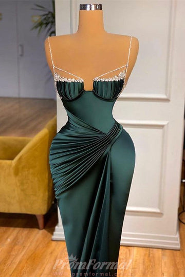Dark Green Spaghetti-straps Sexy Mermaid Evening Dress REALS180