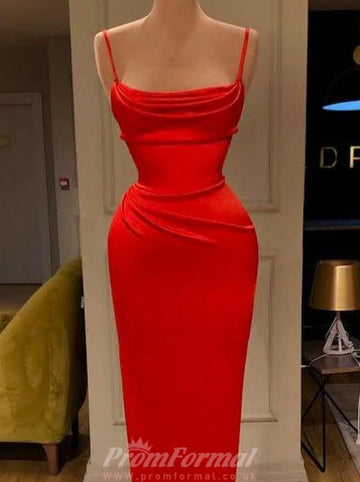 Red Straps Sheath Evening Dress REALS186