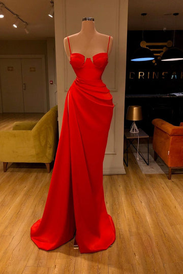 Straps Sexy High Split Red Evening Dress REALS187