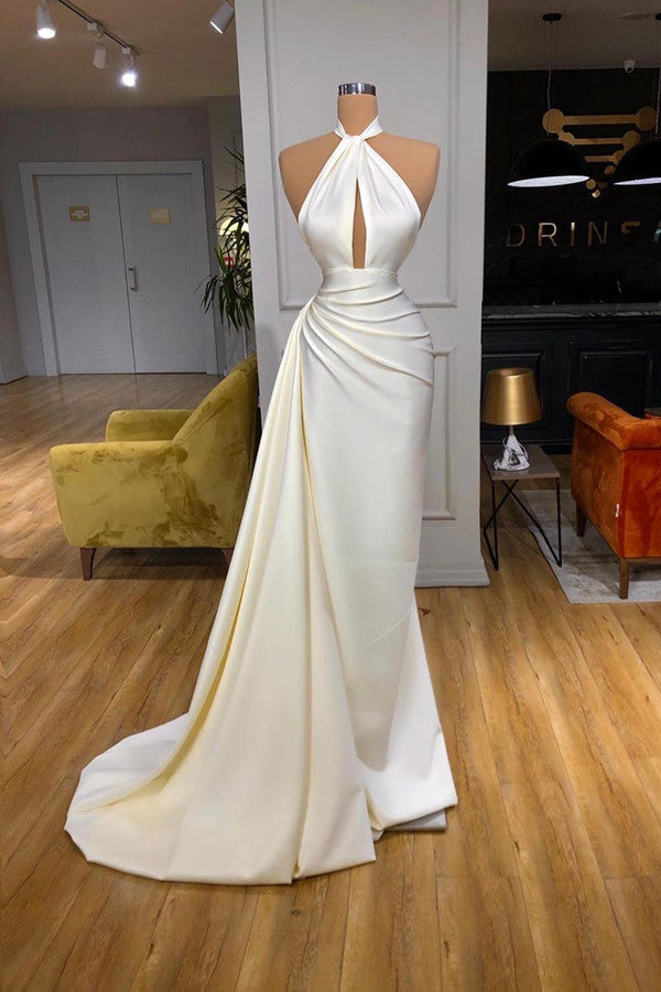 Ivory Halter Long Sexy Evening Dress REALS189