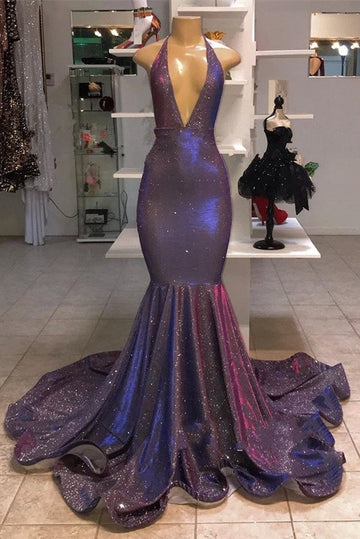 Bling Deep Sexy V neck Mermaid Evening Dress REALS193