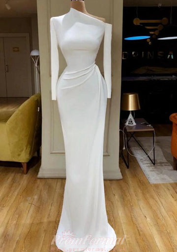 White Long Sleeve Mermaid Evening Dress REALS194