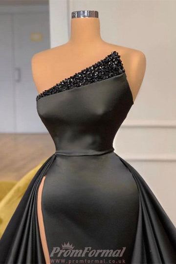 Sexy High Split Black Beadings Evening Dress  REALS195