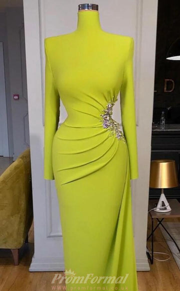 Sage Green High-neck Long Sleeves Mermaid Evening Dress REALS197