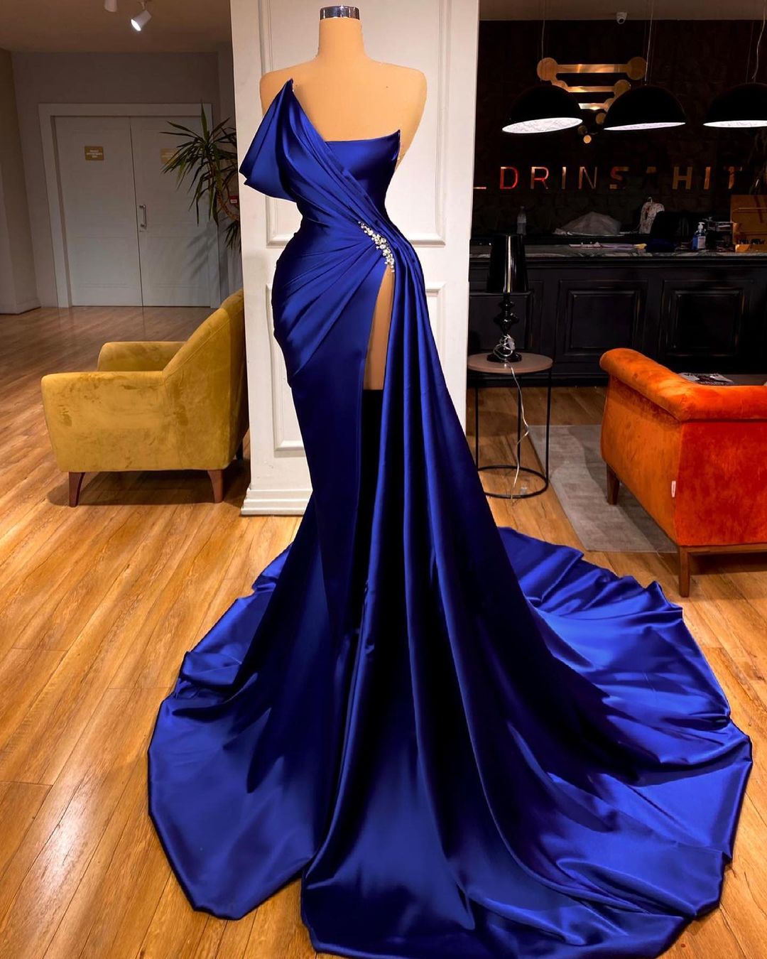 Royal Blue Sexy High Split Mermaid Evening Dress REALS201